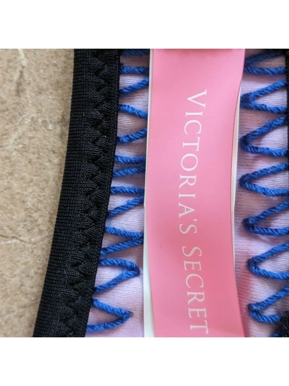 Victoria's Secret Pink & Blue Floral Push Up, Padded Bikini Top w/Black Trim 34C